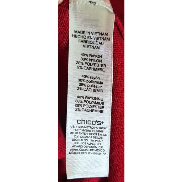 Chico's 1 Women Medium 8 Red Lightweight Comfort Fringe Hem Open Front Cardigan - Picture 5 of 8